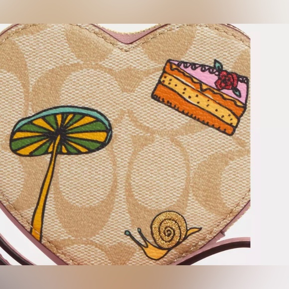 $150 NEW Coach X Observed By Us Heart Coin Case Signature Canvas Cake Mushroom - Picture 3 of 5
